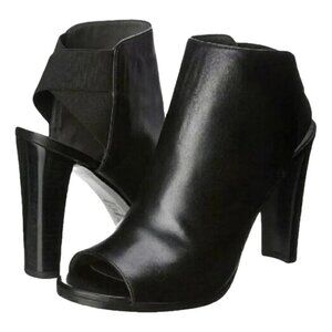Stuart Weitzman Hereitis Peep Toe Heeled Boots, Black Leather, Women's Size 7
